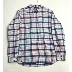 Ralph Lauren Button Down Navy Pink Green Plaid Flesh Pony Long Sleeves Size XXL